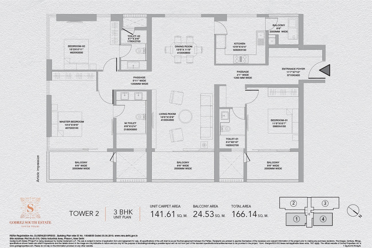 3 BHK - 166.14 SQ.M.